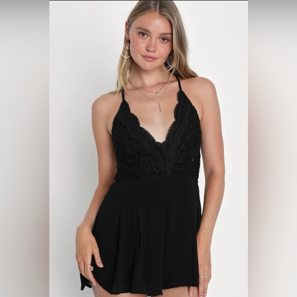 Lulus Star Spangled Black Backless Lace Romper
